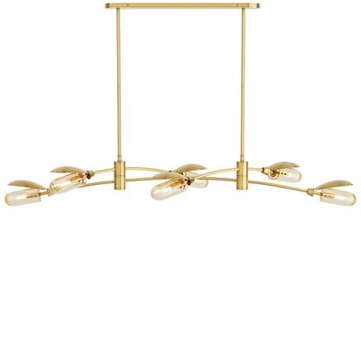 Modern linear antique brass 6-light chandelier