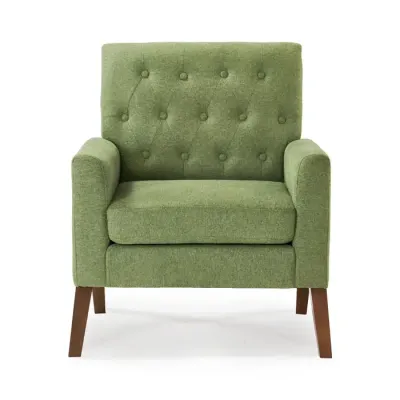 Avocado Green Club Chair with Diamond Button-Tufted Back