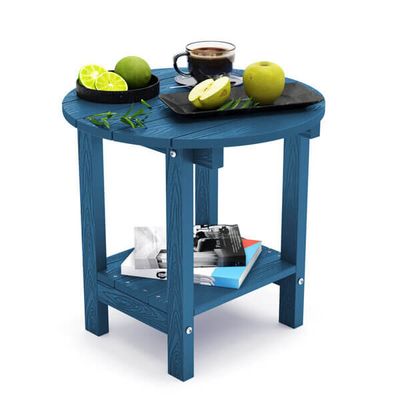 Dark Blue Plastic 2-Tier Round Outdoor Side Table
