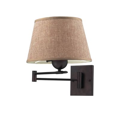 Swing Arm Wall Sconce with Beige Linen Shade
