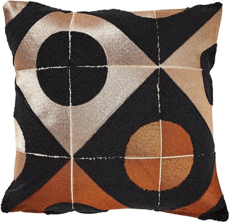 Hand embroidered geometric decorative pillow