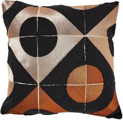 Hand embroidered geometric decorative pillow