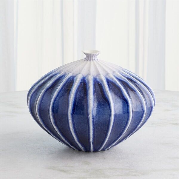 Deep Blue Furrowed Ceramic Vase