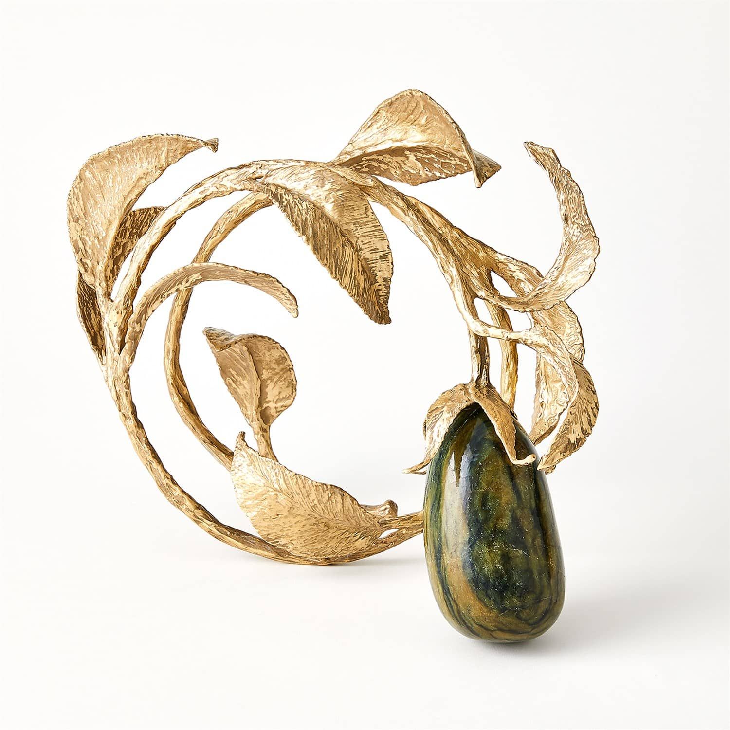 Handcrafted Brass Fruit Figurine with Jade Accents
