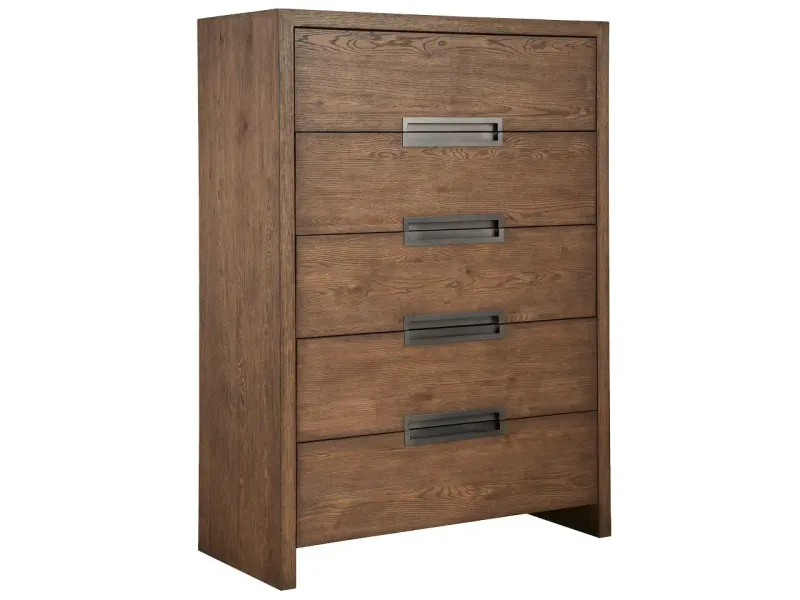 Brown oak Gentleman's 5-drawer Tall Dresser Chest