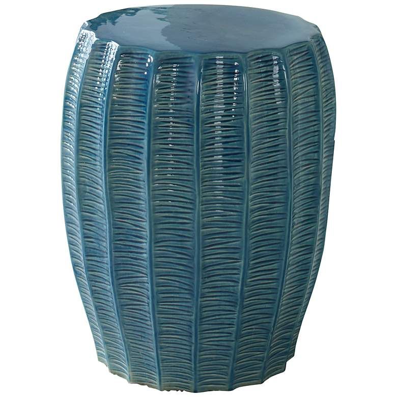 dark blue ceramic garden drum stool/side table