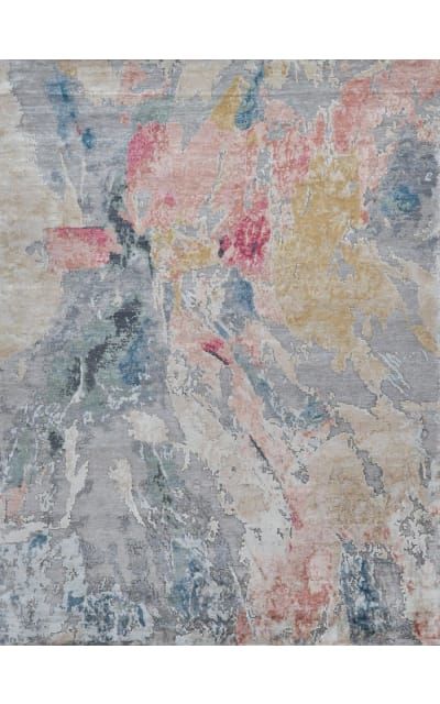 Colorful Abstract Area Rug Blush Pink and Silver