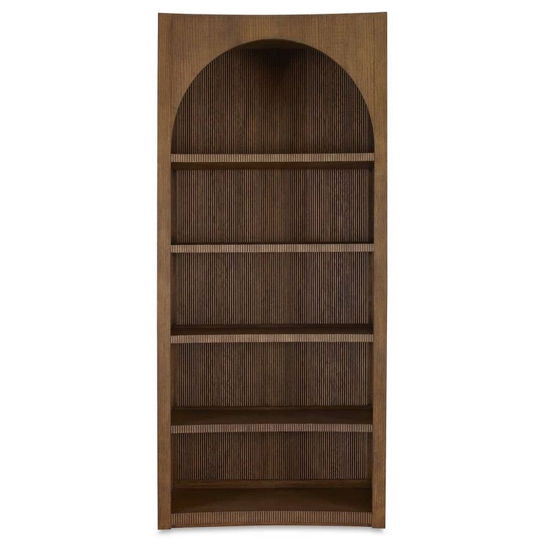 Light brown open wood bookcase library cabinet