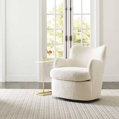 Cream Chenille Upholstered Swivel Accent Armchair Living Room View