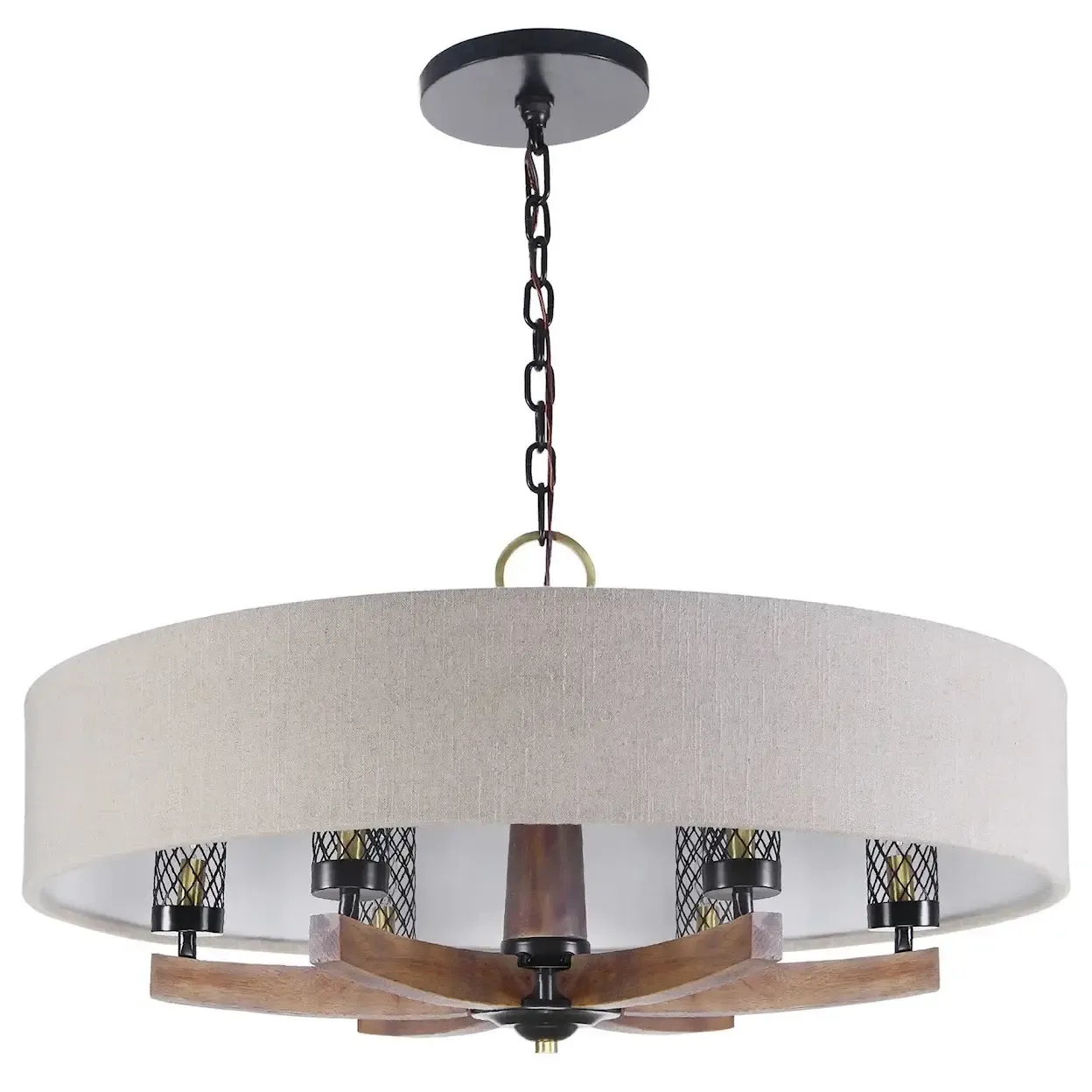 6 Light Wood Arm Bronze Round Pendant Chandelier