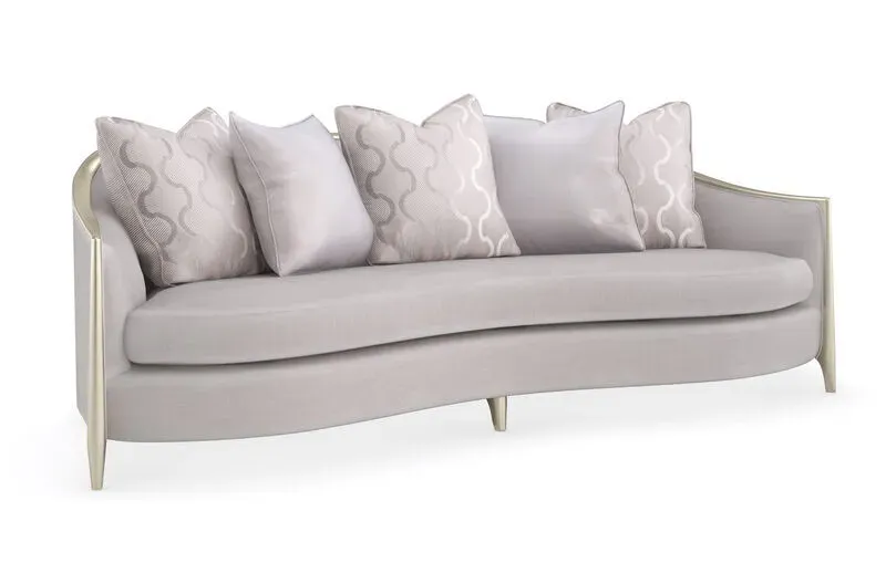 Grey curved bench seat sofa angel view