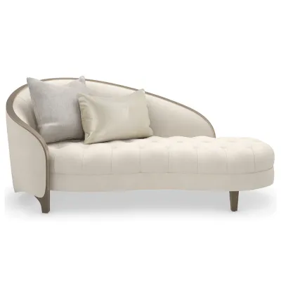 Tufted Upholstered Velvet Curved Chaise Lounge with Toss Pillows Front View