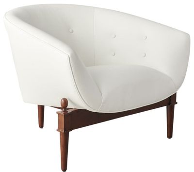 Modern Art Deco Walnut Stained Oak & White Buttoned Leather Club Accent Chair