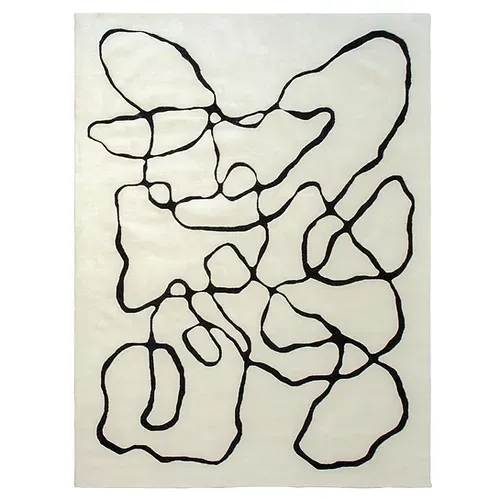 Ivory and Black Abstract Modern Lines Art Rectangle Area Rug