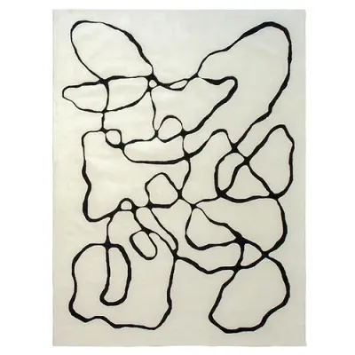 Ivory and Black Abstract Modern Lines Art Rectangle Area Rug