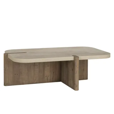 Unusual rustic reclaimed pine wood coffee table with laminate top