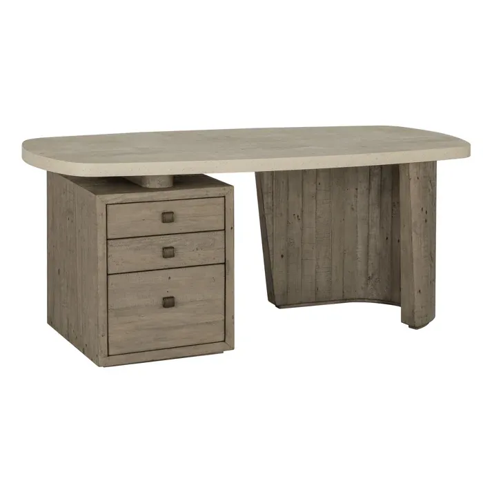 Reclaimed Wood Writing Desk in Distressed Gray with Concrete Top