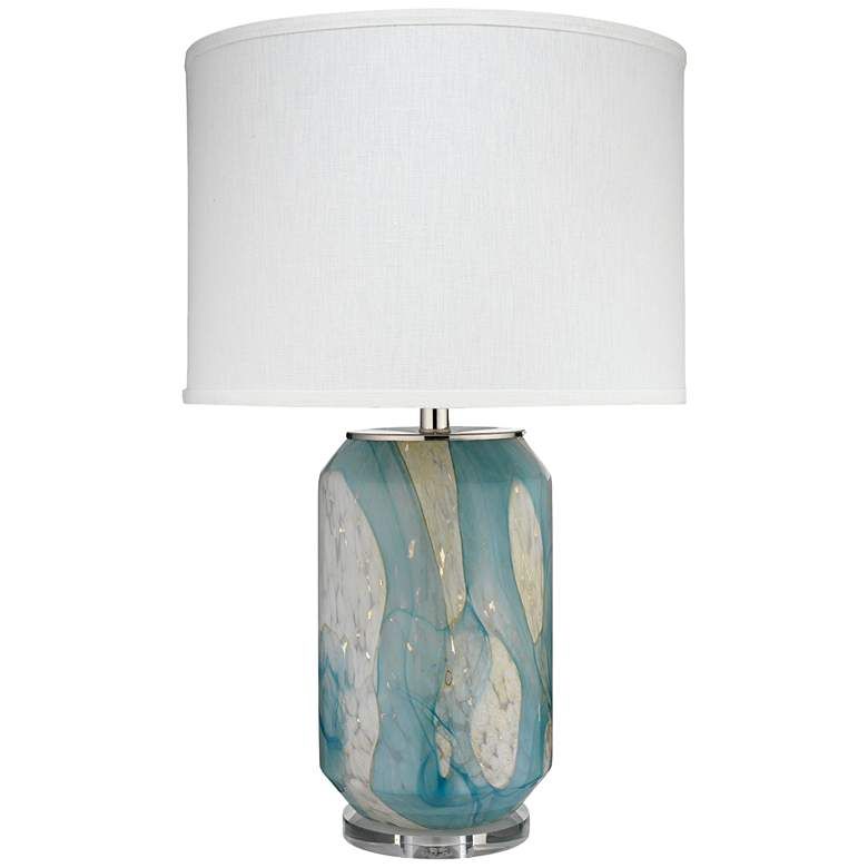 Serene Coastal Glass Table Lamp with Watercolor Finish and Acrylic Base