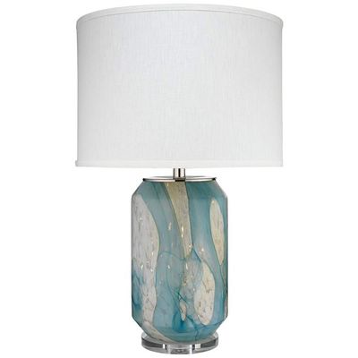 Serene Coastal Glass Table Lamp with Watercolor Finish and Acrylic Base