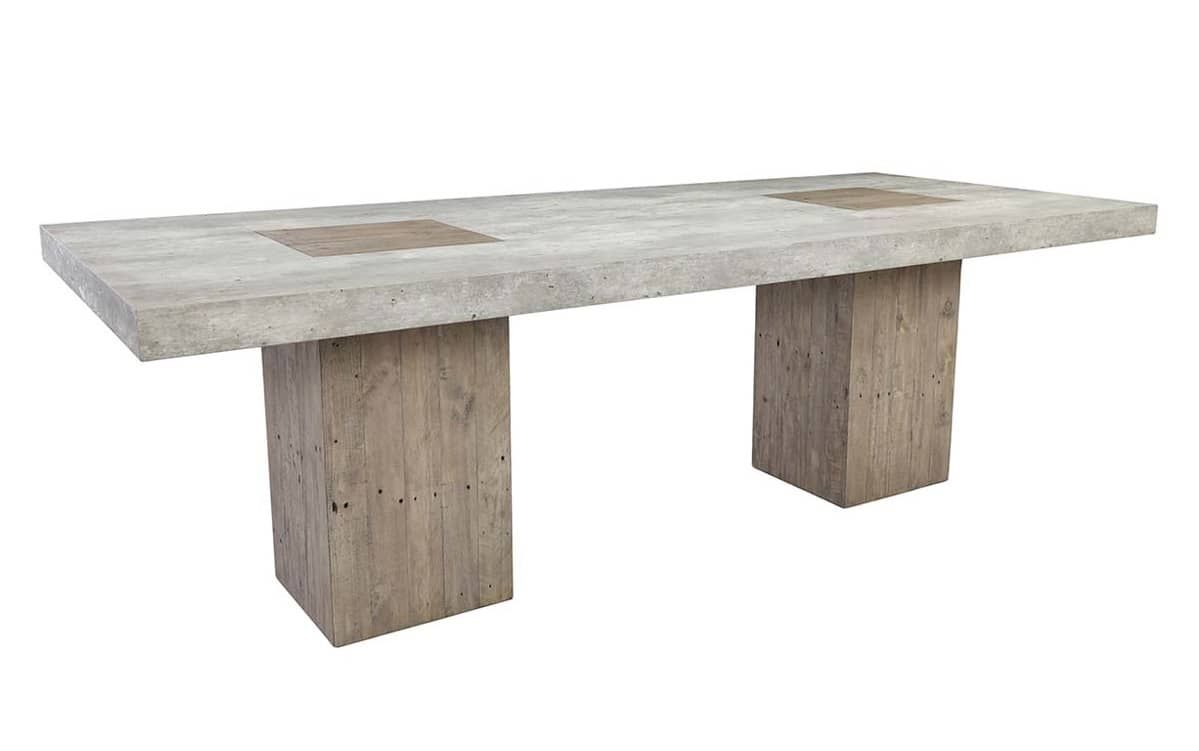 Rustic Grey Concrete Top Brown Reclaimed Pine Wood Dining Table