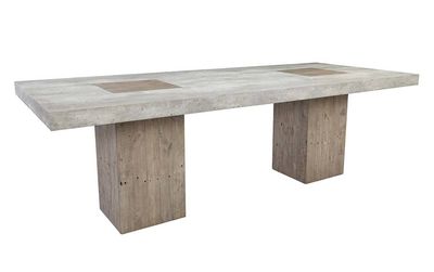 Rustic Grey Concrete Top Brown Reclaimed Pine Wood Dining Table