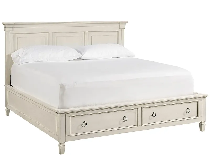 Queen Bed with Panel Design and Footboard Storage Drawers