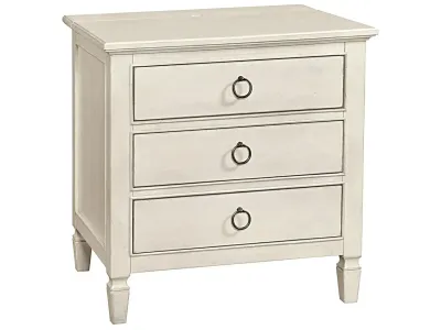 Cotton White 3-Drawer Nightstand with Ring Pulls