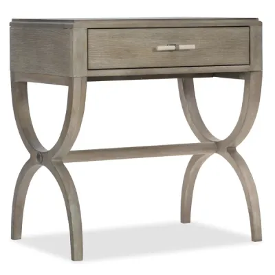 Taupe Oak Wood 1 Drawer Nightstand with X-Motif Legs