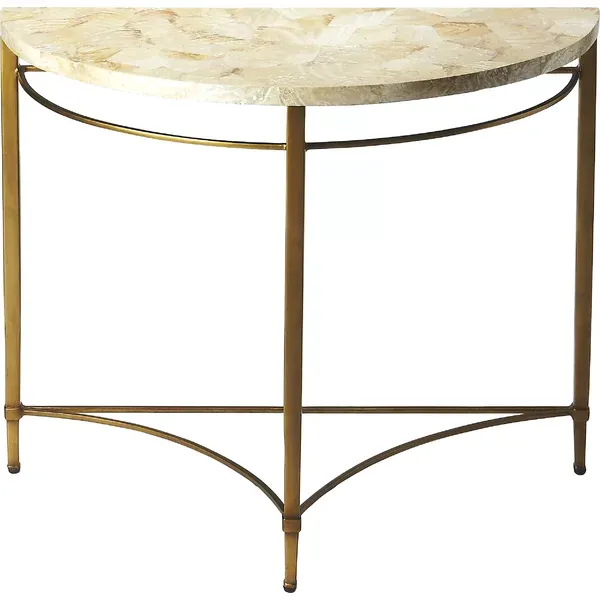 Gold Metal Demilune Console Table with Stone Top