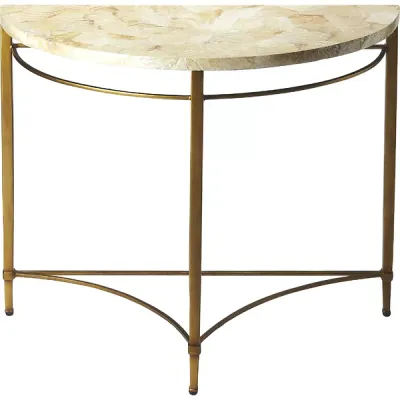 Gold Metal Demilune Console Table with Stone Top