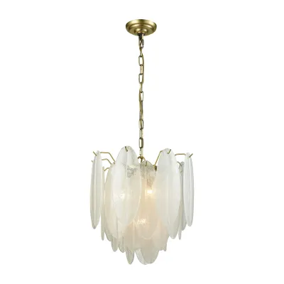 White frosted glass pendant light with gold hardware