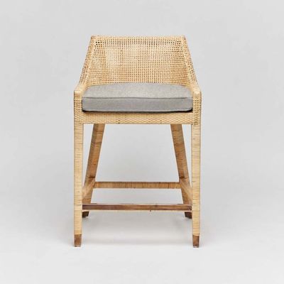 Natural Rattan Counter Stool with Low Back and Cushion