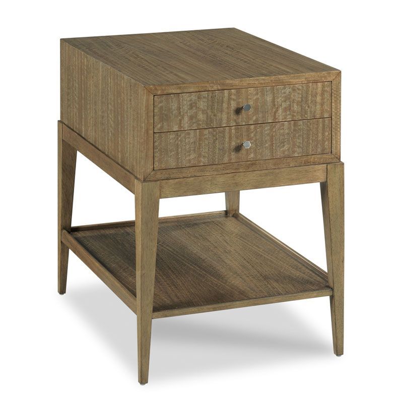 Modern Brown Sofa Side Table with 2 Storage Drawers and Bottom Shelf Angle View