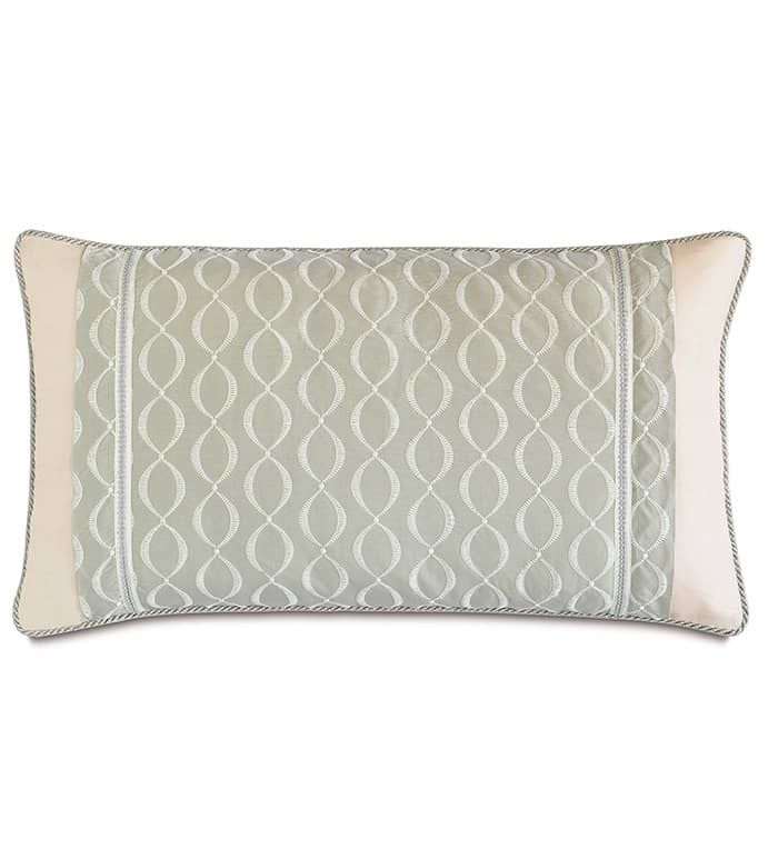 Celadon Green Bed Pillow Sham with Geometric Trellis Embroidery