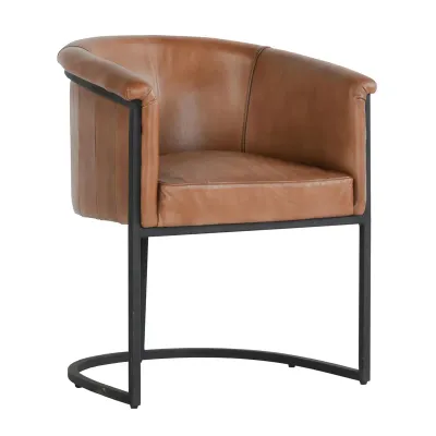 Brown Leather Accent Dining Chair