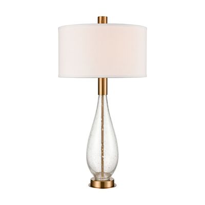 Vintage bubble glass table lamp with drum shade