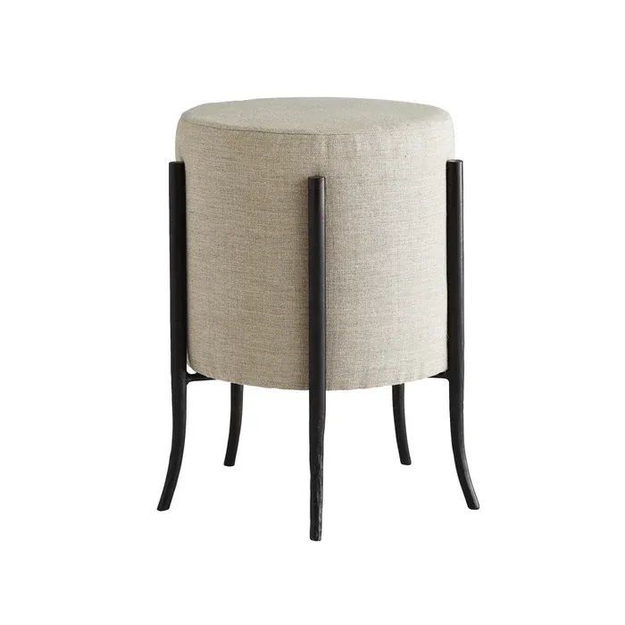 Pagoda Style Round Linen Ottoman with Iron Frame