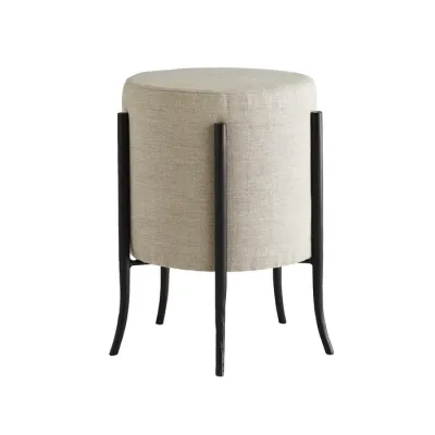 Pagoda Style Round Linen Ottoman with Iron Frame