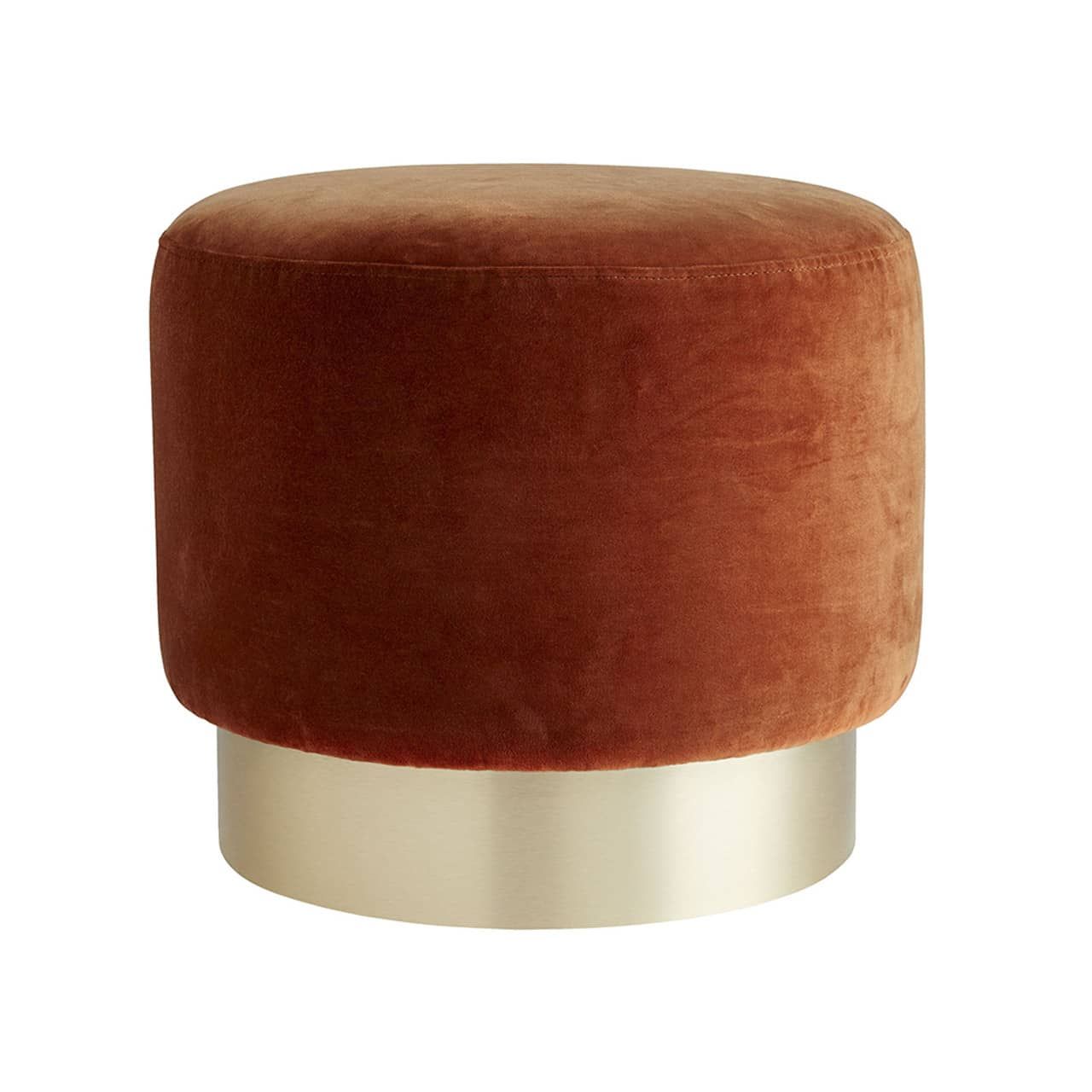 Burnt Orange Velvet Round Ottoman with Swivel Plinth Base