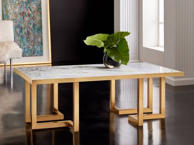Luxurious Rectangular Stone Top Cocktail Table with Gold Base