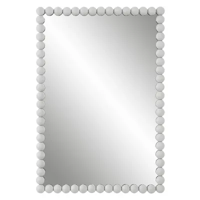 Tall White Beaded Framed Wall Mirror