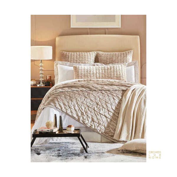 Soft Champagne Velvet Quilt and Sham Set