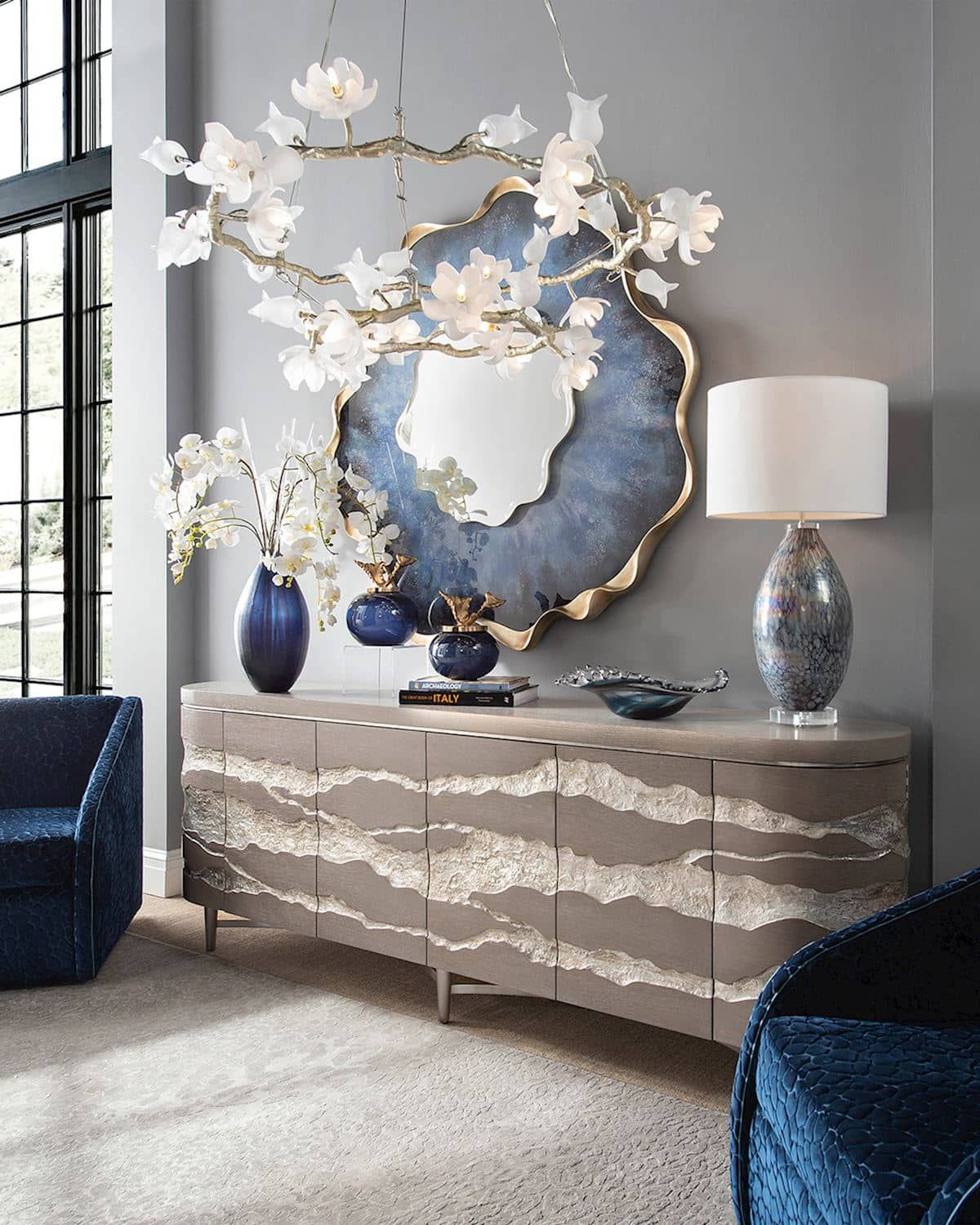 Blue Geode Mirror Wall Hanging in Entryway