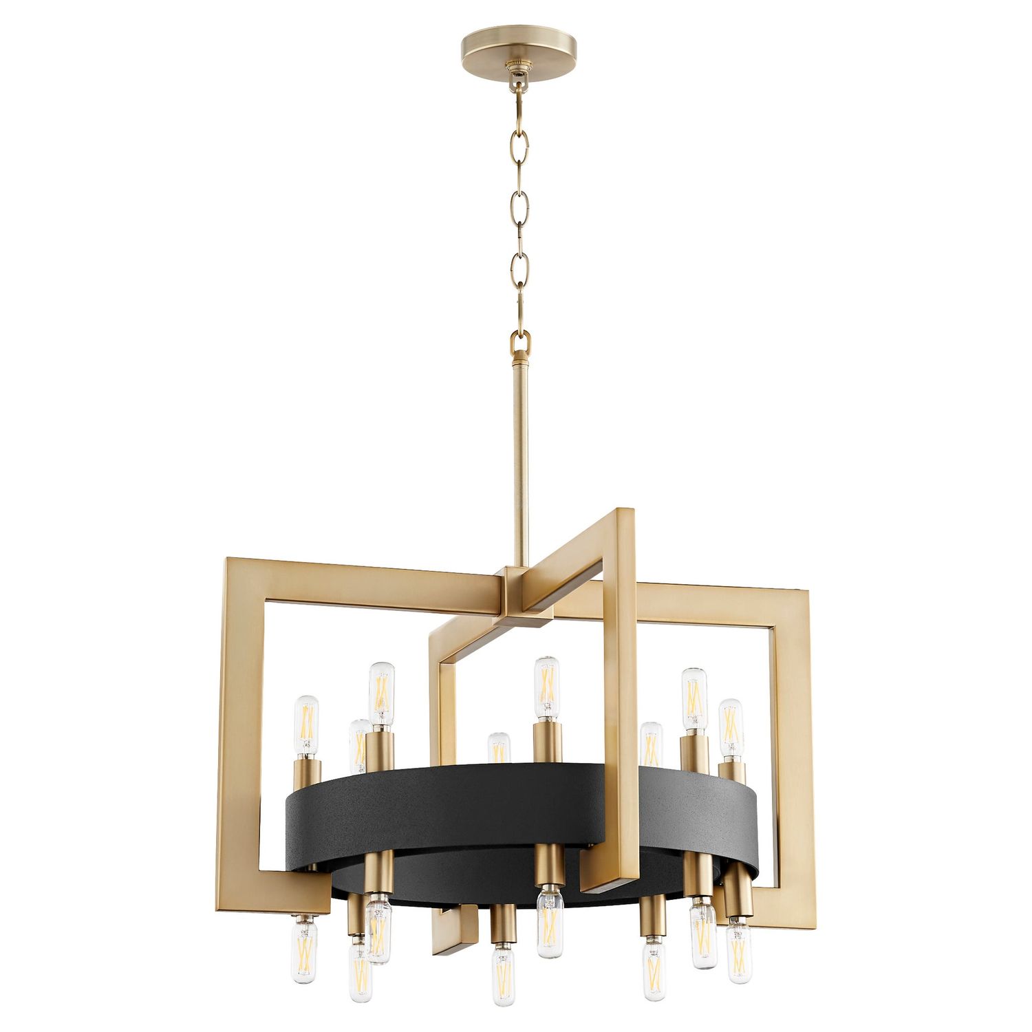 Modern Geometric Black and Gold Open Frame Chandelier