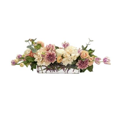 30" Café Au Lait Faux Floral Arrangement in Water Illusion Vase