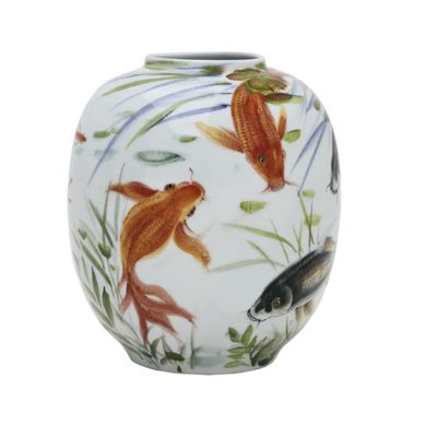 Hand-Painted Porcelain Koi Fish Vase - 12” Ceramic Home Accent