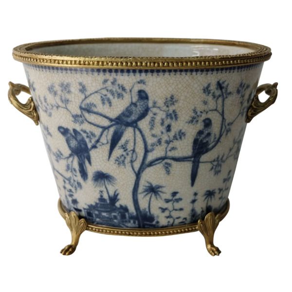 Chinoiserie Porcelain Footed Planter, 9 Inches