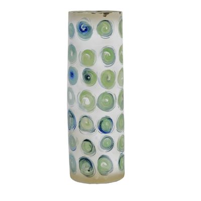 Tall Cylinder Painted Decorative Vase - Blue, Green