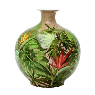 Tropical Botanical Hand-Painted Bottle Vase