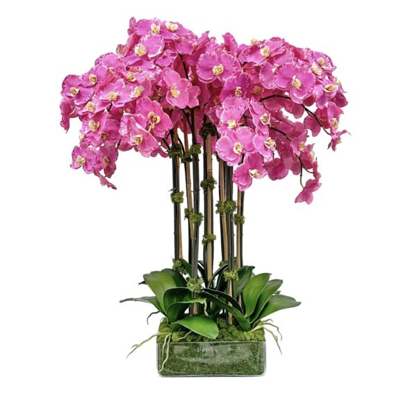 Royal Pink 3-Foot Artificial Orchid in Glass Vase